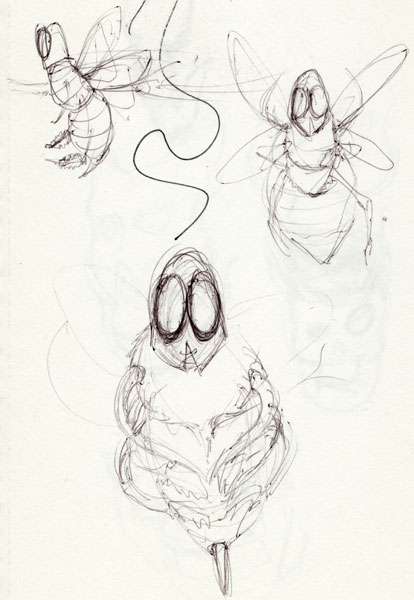 sketch:bees wearing supernaut mask